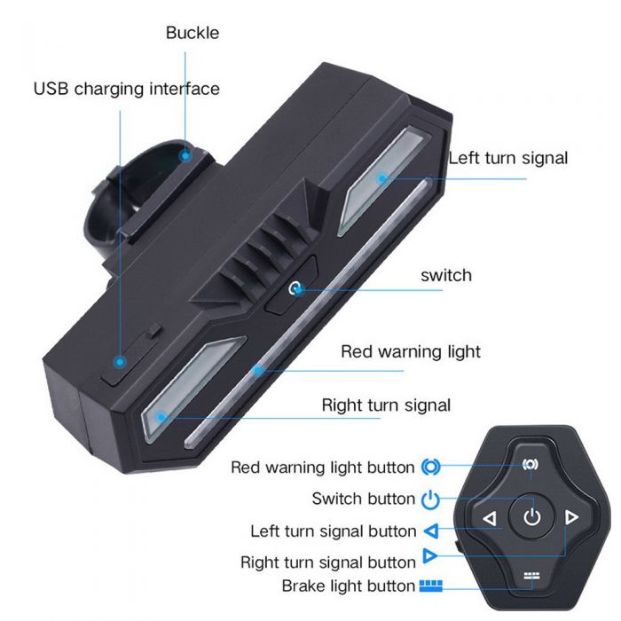 Smart Wireless Fernbedienung FahrradBlinker Licht Wasserdicht Led Fahrrad  Rücklicht Richtung Licht USB Wiederaufladbare MTB (schwarz)