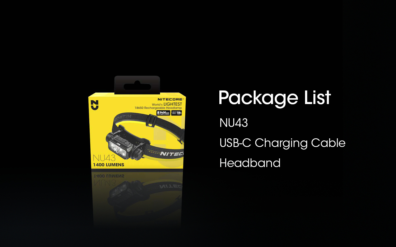 Lightweight Nitecore NU43 USB-C Rechargeable Headlamp 1400 lumens
