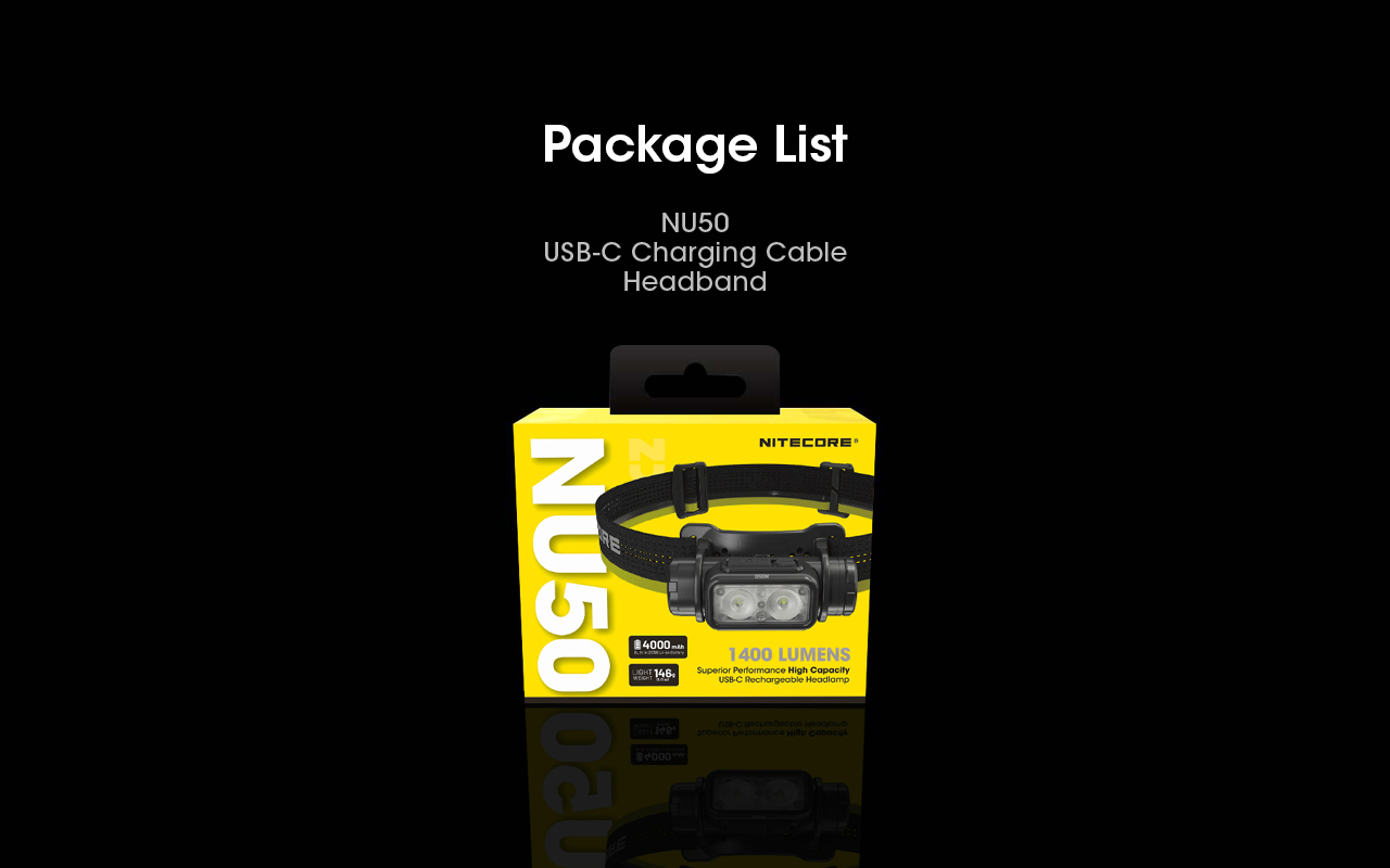 Nitecore NU50 Lightweight USB-C Rechargeable Headlamp with built