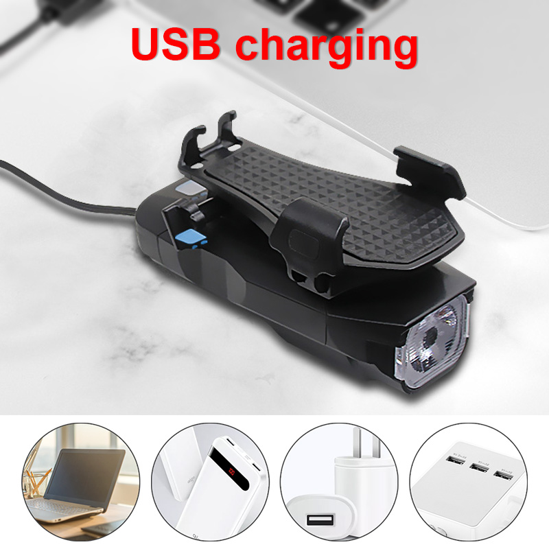4 in 1 T6 LED Fahrradlicht Handyhalter Fahrradhorn Handy Power Scheinwerfer  USB wiederaufladbar