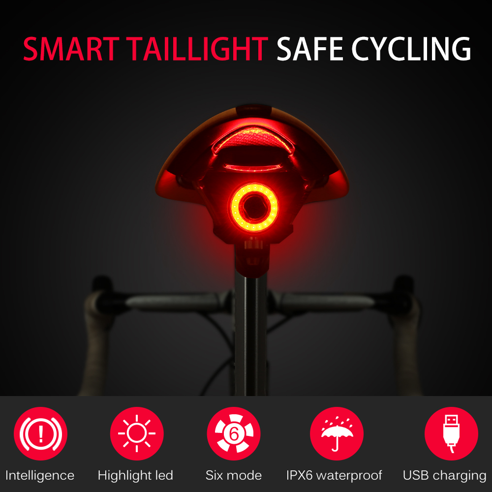 USB Wiederaufladbare Led Fahrrad Rücklicht Wasserdicht Smart Bremslicht  Sensor 5 Sport Modi Led Radfahrer Rücklicht Strobe Licht Sicherheitswarnung  (schwarz)